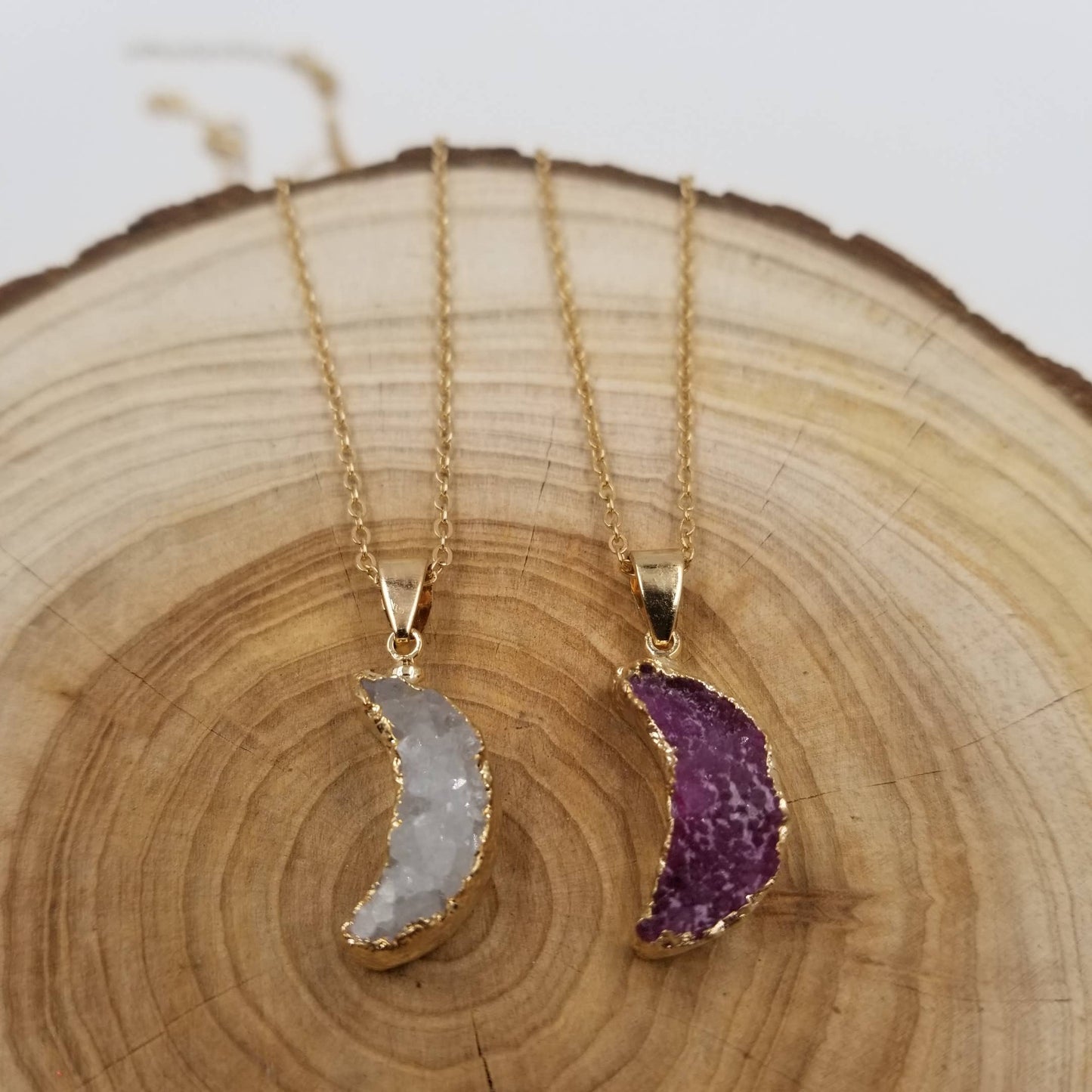 Natural Crystal Moon Pendant Necklace