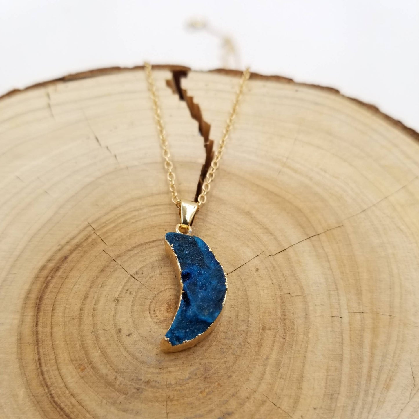 Natural Crystal Moon Pendant Necklace